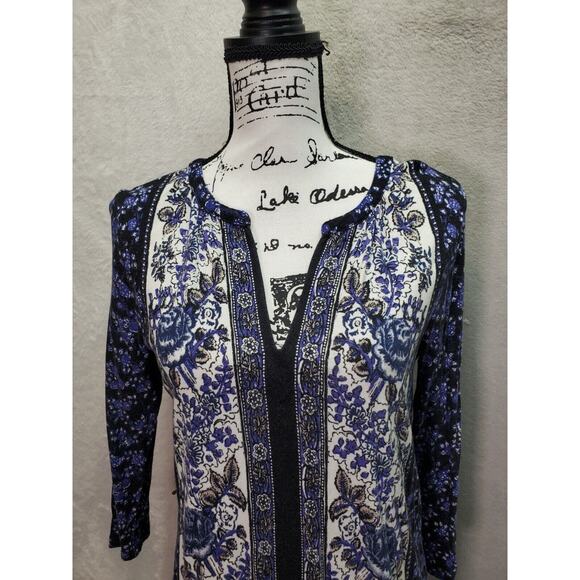 Lucky Brand Sheath Dress Women Small Multicolor Floral Cotton Long Sleeve V Neck - Picture 4 of 6